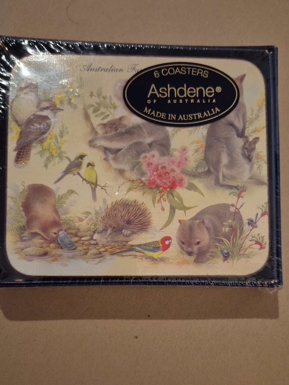 Ashdene Coasters Set - Australian Wildlife Illustration - Cream & Brown